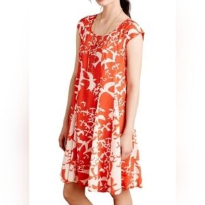 Anthropologie Maeve Orange Bird Print Indiga Swing Dress Size S